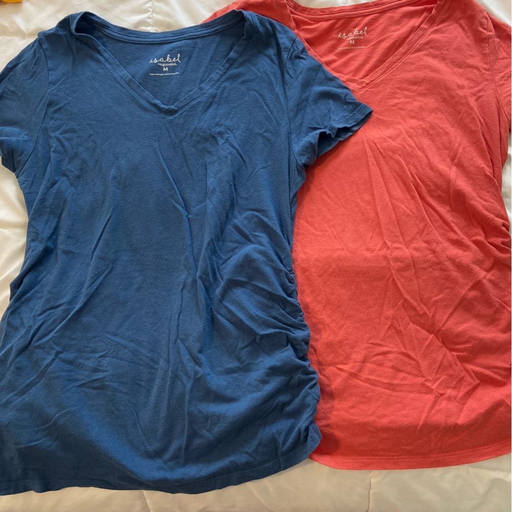 Ingrid & Isabel maternity - Blue and coral maternity shirts